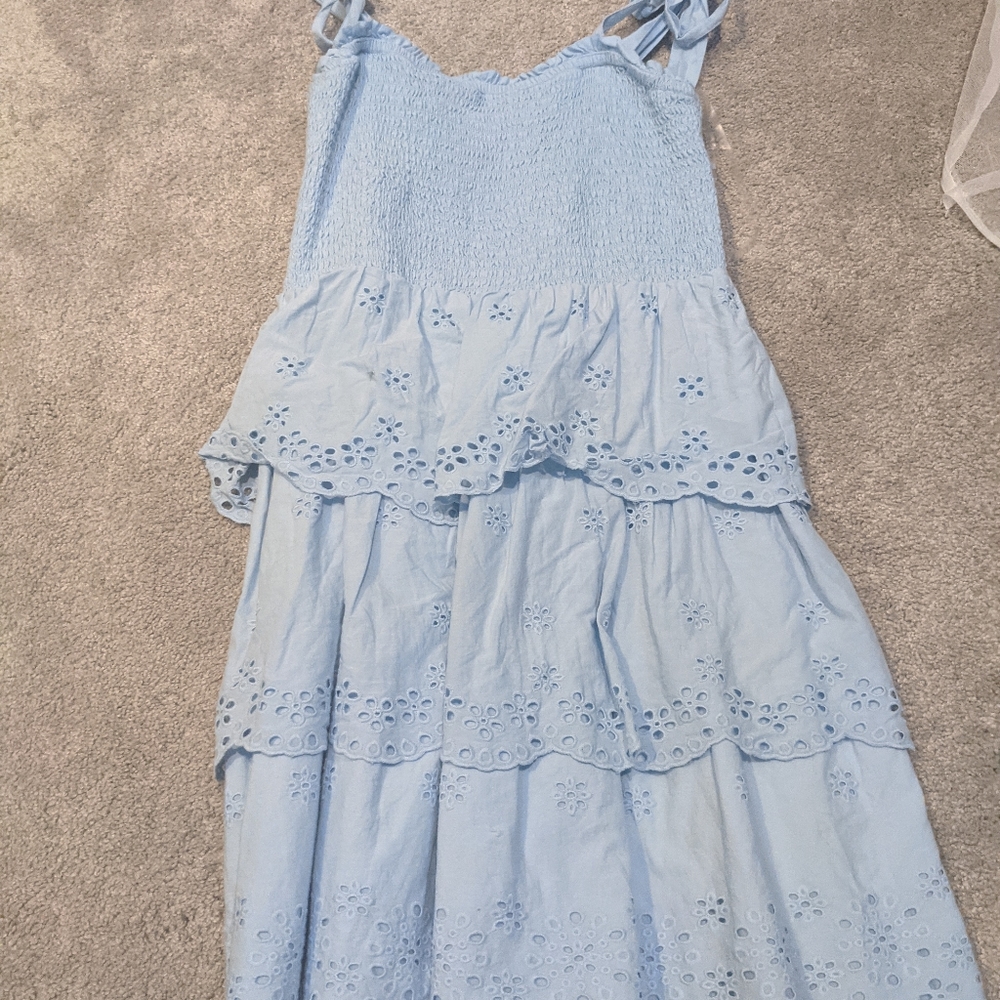 Blue, lacy, floral, short dress (FREE COVER OVER)